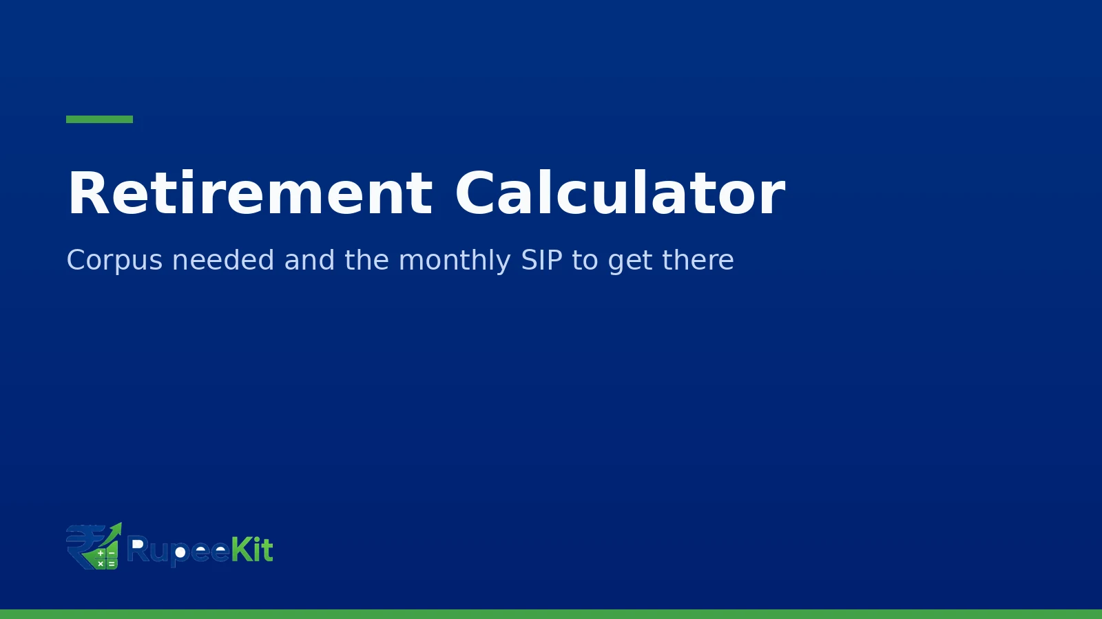RupeeKit retirement calculator card showing retirement corpus needed and monthly SIP required in India