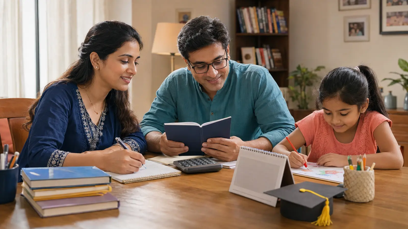 Indian parents planning long-term education savings for their young daughter