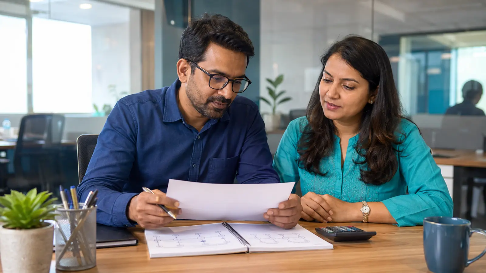 Indian employee and HR professional reviewing gratuity and employment documents together