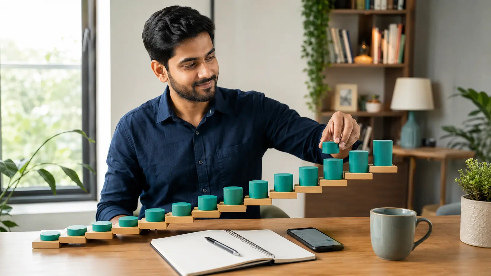 Indian professional increasing SIP contributions gradually along a step-up path