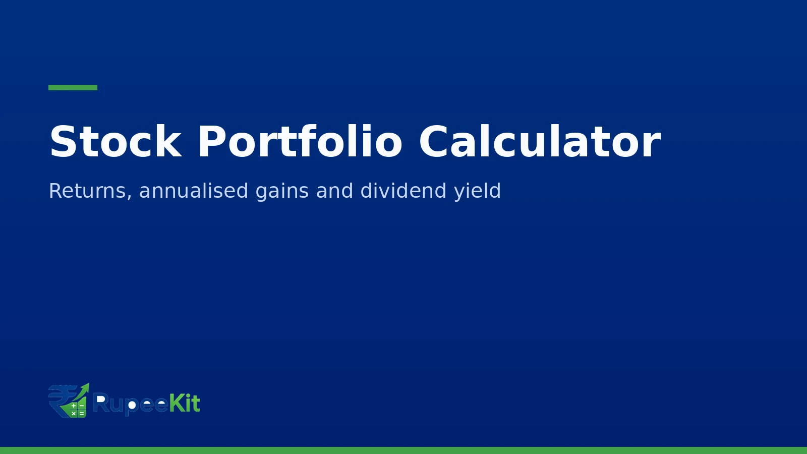 RupeeKit stock portfolio calculator card showing returns, annualised gains and dividend yield in India