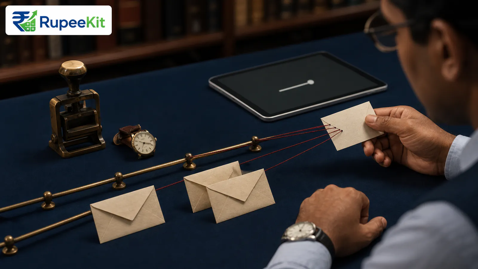 Indian analyst connecting three past investment envelopes to one current portfolio value along a timeline